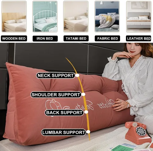 Vista 6 de Almohada de cabecera con cuña para lectura, respaldo de vellón, almohada de descanso de lectura, cojín triangular grande para la espalda, almohada