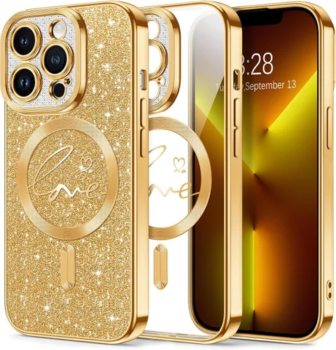 Vista 150 de Hython Funda para iPhone Air con purpurina, compatible con MagSafe Love Heart fundas magnéticas transparentes para teléfono para mujeres y niñas