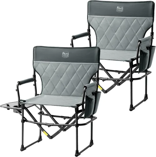 Vista 11 de TIMBER RIDGE Silla de camping resistente con tamaño compacto, silla de directores portátil con mesa auxiliar y bolsillo para camping, césped