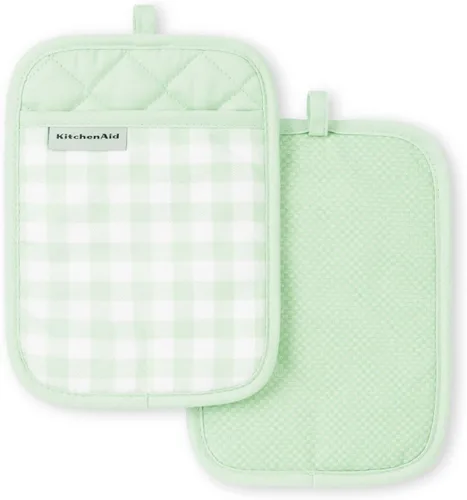 Vista 8 de KitchenAid Juego de 2 soportes para ollas a cuadros, cielo aguamarina, 7 x 10 pulgadas