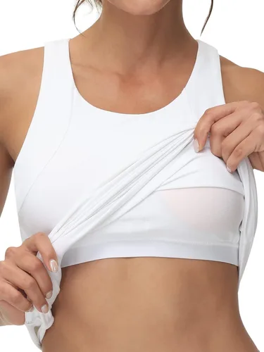 Vista 5 de Camiseta sin mangas de entrenamiento de cuello alto para mujer, brasier deportivo de cobertura completa con sujetadores de estante incorporado