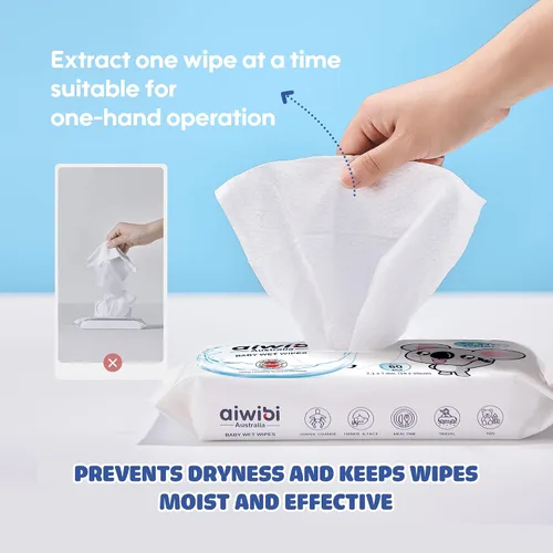 Vista 3 de AIWIBI Toallitas húmedas 99.91% de agua purificada, hipoalergénicas para pieles sensibles, sin perfume, sin fragancia, toallitas húmedas esenciales