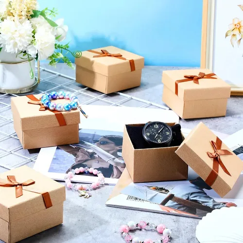 Vista 4 de Jexine 12 cajas de regalo para el día del padre para papá y hombres de 3.5 pulgadas, caja de anillo de collar, aretes, caja de lazo, cartón