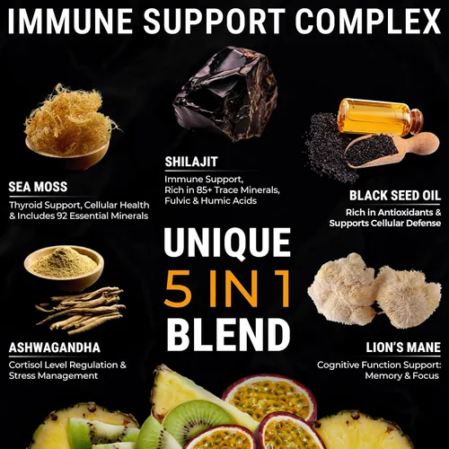 Vista 4 de Gomitas Shilajit orgánicas con gomitas de musgo marino - Suplemento Shilajit para apoyo inmunológico - Shilajit puro del Himalaya y Ashwagandha