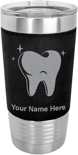 Vista 21 de LaserGram Vaso aislado al vacío de 20 onzas, con dientes, grabado personalizado incluido (piel sintética, estilo béisbol)