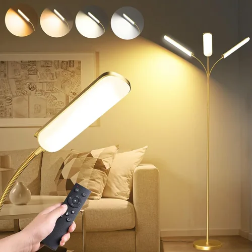 Vista 16 de marctronic Lámpara de pie LED gris, 18W 1800LM Lámparas de pie brillantes con control remoto y funciona con enchufe inteligente, luz de lectura Gris