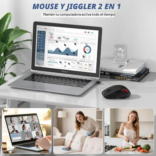 Vista 7 de Mouse inalámbrico Bluetooth para Mac Pro MacBook Air, mouse recargable con mouse Jiggler, interruptor de 3 modos Bluetooth 5.2/3.0 y receptor Ratón