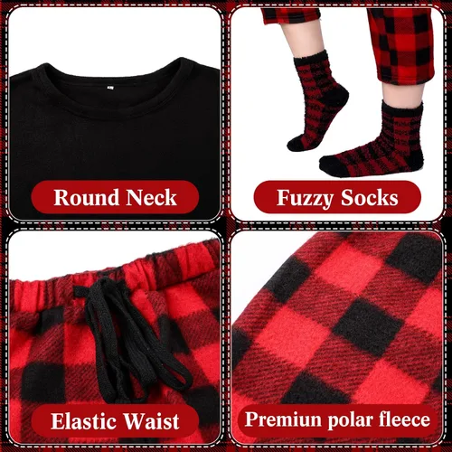 Vista 6 de Conjunto de pijamas a juego para la familia con calcetines de búfalo a cuadros, pijamas de Navidad para fiestas familiares