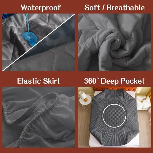 Vista 4 de GOONIK Protector de colchón impermeable, silencioso, tamaño individual XL, con bolsillo de 6 a 16 pulgadas de profundidad, color gris