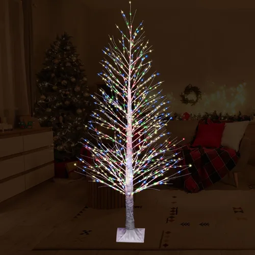 Vista 7 de Árbol de abedul iluminado de 7 pies, 1000 luces LED multicolor con luces parpadeantes, modos parpadeantes o constantes, alambre de alta densidad