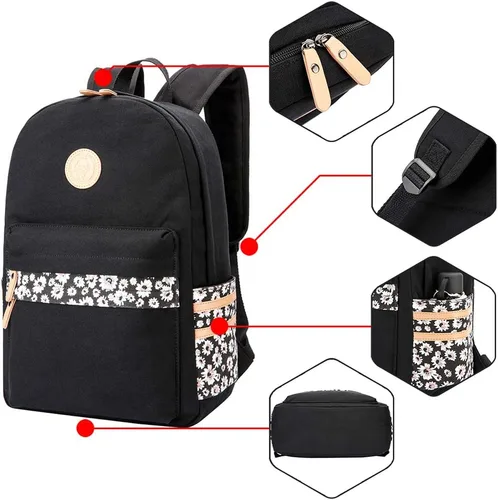 Vista 3 de Mygreen - Mochila de tela ligera estilo casual, mochila de viaje, Negro, Flor Portátil de 15 Pulgadas), A1306BK