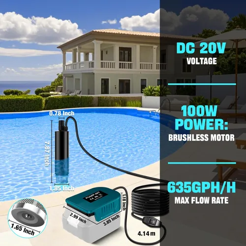 Vista 3 de Bomba de agua para Makita Battery 18V LXT, bomba sumergible portátil, pequeña bomba eléctrica inalámbrica de transferencia de agua de 500 GPH
