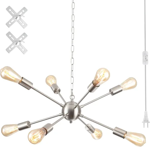 Vista 13 de Candelabros Sputnik - Moderna lámpara de techo Sputnik de 6 luces para sala de estar - Lámpara Sputnik industrial negra para comedor, dormitorio