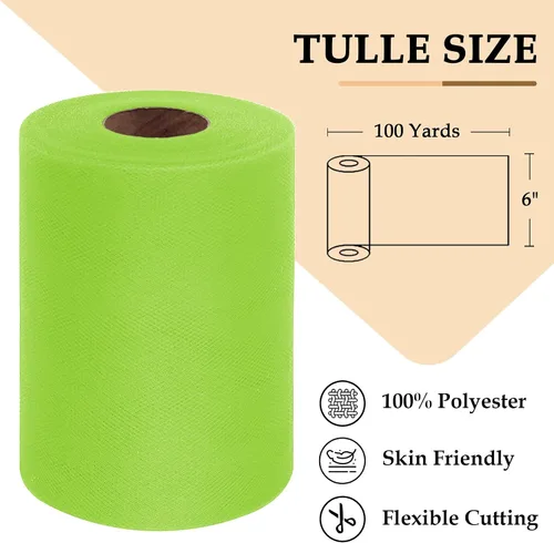 Vista 2 de Rollos de tela de tul verde ácido de 6 pulgadas por 100 yardas (300 pies) Cinta de tul para tutú, falda, envoltorio de regalo, decoración de boda