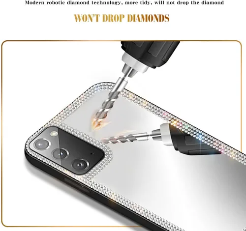 Vista 3 de Funda de espejo para Samsung Galaxy Note 20 para mujer con diamante, funda de espejo brillante que se puede utilizar para maquillaje al aire libre