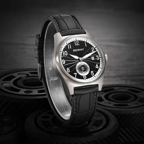 Vista 7 de BERNY Reloj automático de titanio para hombre, relojes de pulsera clásicos para hombre
