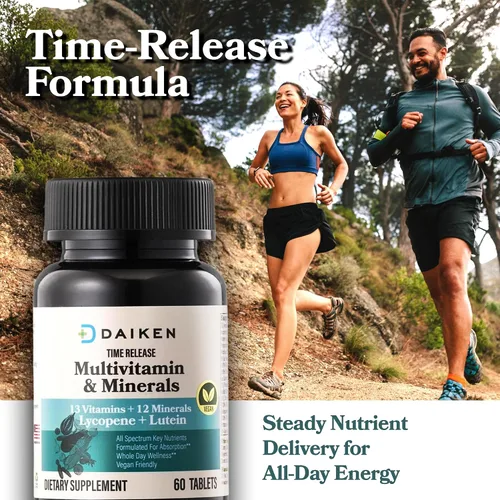 Vista 7 de DAIKEN Mini multivitamínico, 60 tabletas, mejorado con luteína, licopeno y ácido fólico, multivitamínico liberado por el tiempo para mujeres