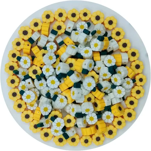 Vista 12 de 200 cuentas de arcilla polimérica de flores, cuentas espaciadoras de flores mixtas para hacer pulseras, collares, joyas
