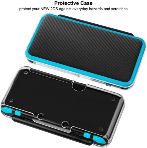 Vista 6 de Hard Case Compatible New 2DS XL with 2 Packs Screen Protector, AFUNTA Anti-Scratch Crystal Clear Case, with 4 Pcs Tempered Glass Protective Films