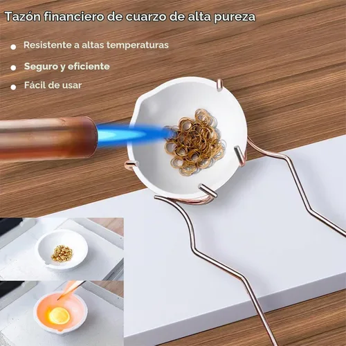 Vista 5 de Luxiys Kit de fundición de soplete de grafito de 9 piezas, incluye molde de lingote de fundición de grafito, taza de cuarzo, 2 palitos agitadores