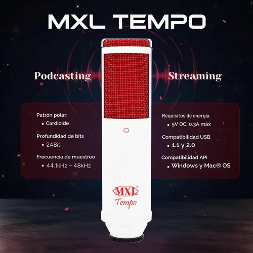 Vista 2 de MXL micrófonos Condensador Micrófono, micrófono cardioide, Blanco/Rojo