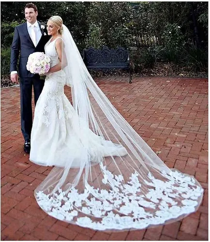 Vista 3 de Yalice - Vela de boda para mujer, borde de flores, longitud de 1 estante, para novia, accesorios de encaje