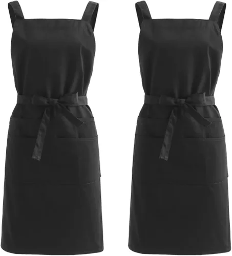 Vista 14 de Jeelow Delantal de cocina de algodón o sarga de algodón para hombres y mujeres, ajustable con bolsillos ajustables