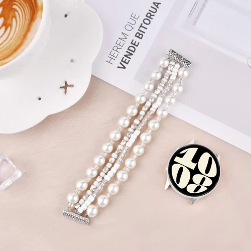 Vista 4 de VISOOM Beaded Boho Samsung Galaxy Watch 9 8 7 6 5 4 Bands 40/42/44mm Women Blanco