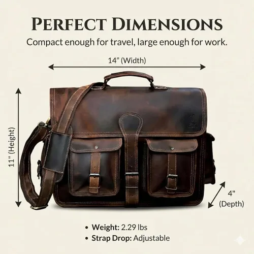Vista 2 de cuero Bolso mensajero de cuero para hombre, bolsa para laptop de 14 pulgadas, bolsa cruzada para hombre, bolso cartera de cuero vintage hecho a mano