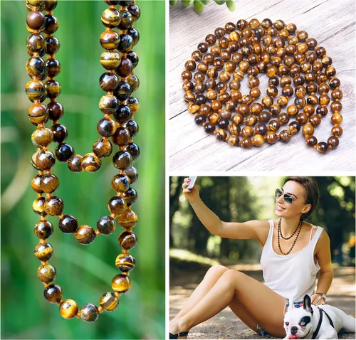 Vista 6 de PEARLADA Collar Largo de Cuentas de Ojo de Tigre Turquesa Interminable Hecho a Mano para Joyería de Mujeres 47.5