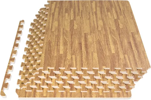 Vista 8 de ProsourceFit Tapete de rompecabezas de grano de madera de ½ pulgada, 6 baldosas de espuma EVA entrelazadas (24 pies cuadrados) para suelos seguros