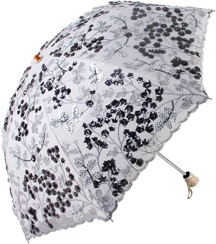 Vista 139 de Honeystore Sombrilla bordada con flor 3D plegable UV con encaje clásico