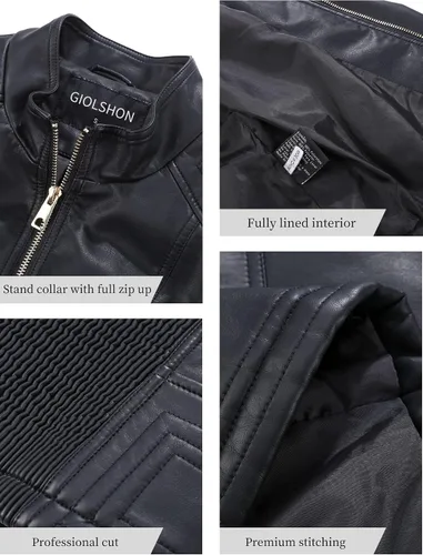 Vista 5 de Giolshon - Chaqueta corta estilo casual de piel sintética para mujer, abrigo para primavera, otoño e invierno