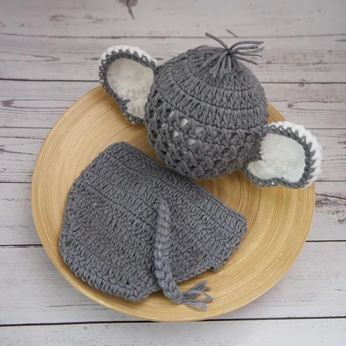 Vista 3 de Accesorios de fotografía para recién nacidos para niños y niñas sombrero de elefante gorro y pantalones cortos accesorios para fotos de bebé