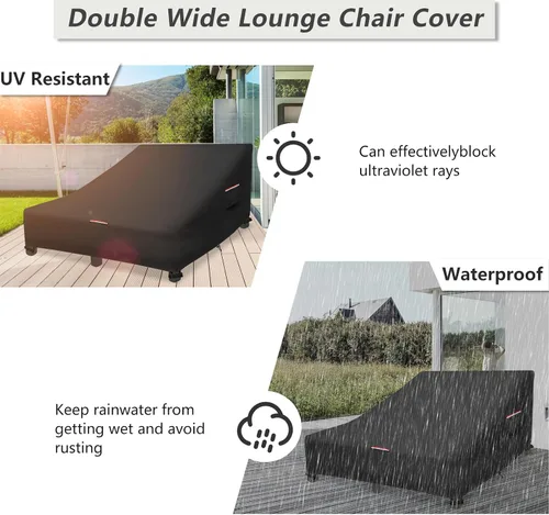 Vista 7 de Funda impermeable para tumbona doble, 600D resistente de 82 pulgadas de ancho doble para tumbona de patio, color negro