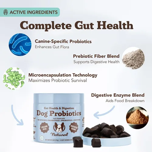 Vista 5 de Natural Dog Company Probióticos para perros: masticables probióticos para perros con UFC 1B, cepas microencapsuladas específicas caninas