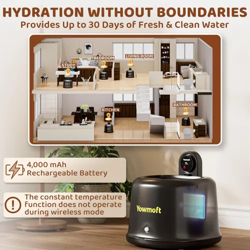 Vista 3 de Fuente de agua inalámbrica para gatos de temperatura constante, fuentes de agua de 2.5L/84 onzas para gatos en interiores con bomba silenciosa y 4