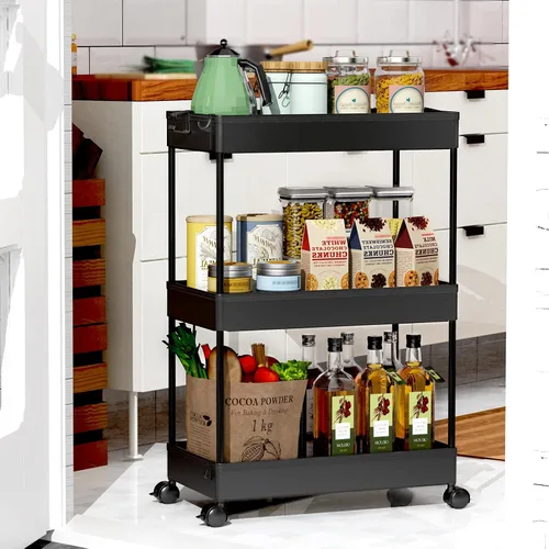 Vista 8 de SPACEKEEPER Carrito de Almacenamiento Rodante de 3 Niveles Organizadores de Carrito de Baño con Ruedas Organización de Cuarto de Lavandería Unidad
