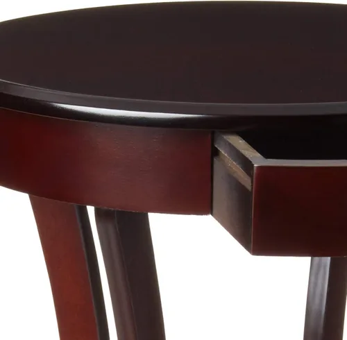 Vista 5 de Frenchi Furniture Mesa redonda de madera con cajón y estante, color espresso