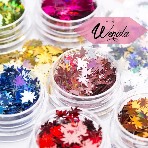 Vista 4 de Glitter Wenida 12 colores hoja de arce holográfica brillante festival lentejuelas manualidades purpurina para artes, uñas, cara y cuerpo