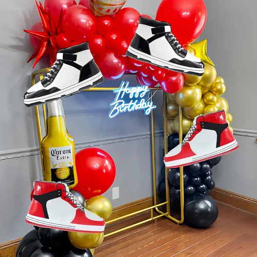 Vista 5 de Globo de Zapatos de Niño/Zapatillas de Baloncesto/Tenis con Logo de Deportes/Globo de Aluminio/Marca de Verificación de Zapatos/Decoración