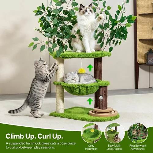 Vista 5 de Woochpet Árbol para gatos de 33.5 pulgadas con hojas para gatos de interior Verde