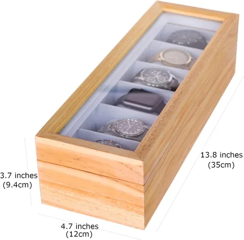 Vista 2 de Case Elegance caja organizadora de relojes de madera sólida con visualización superior de vidrio Madera clara