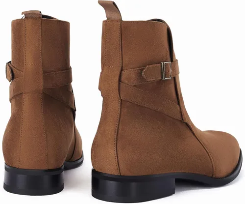 Vista 6 de Botas Chelsea para hombre, zapatos de vestir con correa de hebilla, botines cómodos para caminar Café