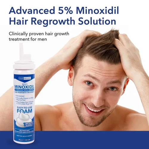 Vista 3 de Hair Regen Minoxidil Foam para hombres 5% - Tratamiento de crecimiento del cabello para hombres para él - Espuma tópica Minoxidil para hombres