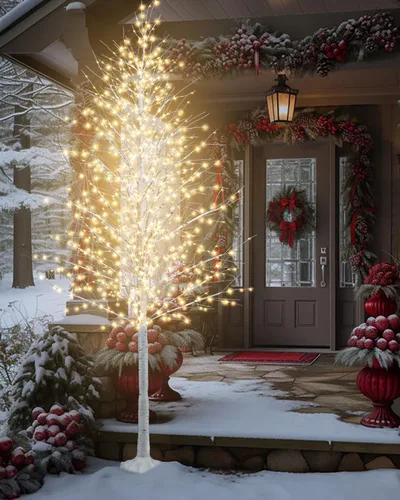 Vista 6 de TORONTOKYO Árbol de abedul iluminado de 8 pies, 1440 luces LED blancas cálidas, 8 modos de iluminación, árbol de Navidad artificial blanco con 7.9 ft