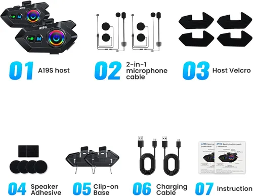 Vista 7 de Auriculares de intercomunicador para 2 conductores, cascos de motocicleta, con cancelación de ruido y música compartida, auriculares Bluetooth