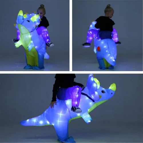 Vista 2 de Kids Inflatable Costume, Triceratops Dinosaur Halloween Cosplay Costume with LED Light for Cosplay Party Blue Dinosaurio azul