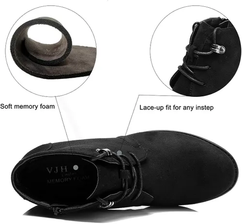 Vista 3 de VJH confort Botines para mujer, con cordones, punta redonda, cómodos, de tacón bajo, con cremallera lateral