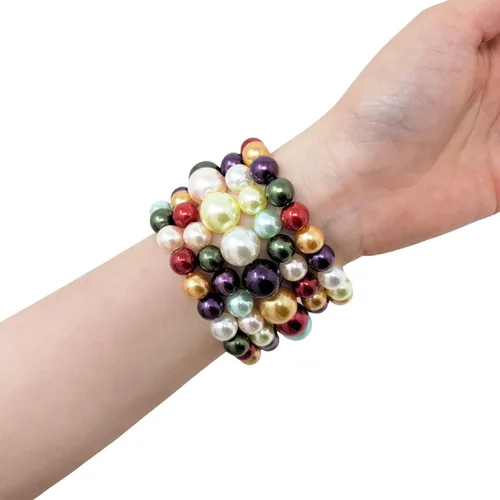 Vista 3 de Conjunto de 5 pulseras elásticas de perlas sintéticas para mujer